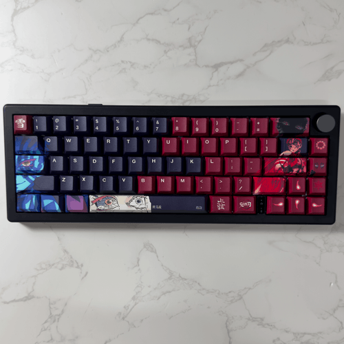Project Hakuji V2 65% custom mechanical keyboard with navy and crimson martial arts themed keycaps
