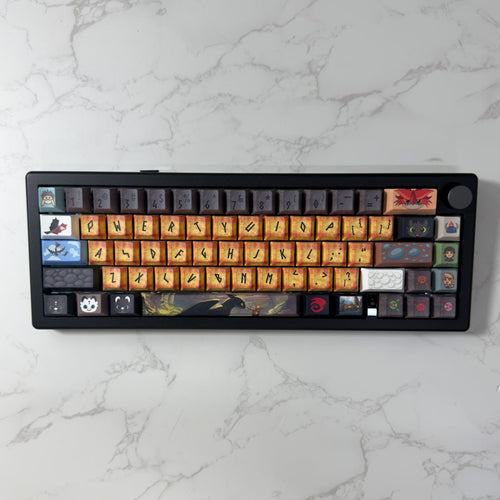 Project Nightbolt V2 custom mechanical keyboard with rune-themed parchment keycaps and dragon artwork